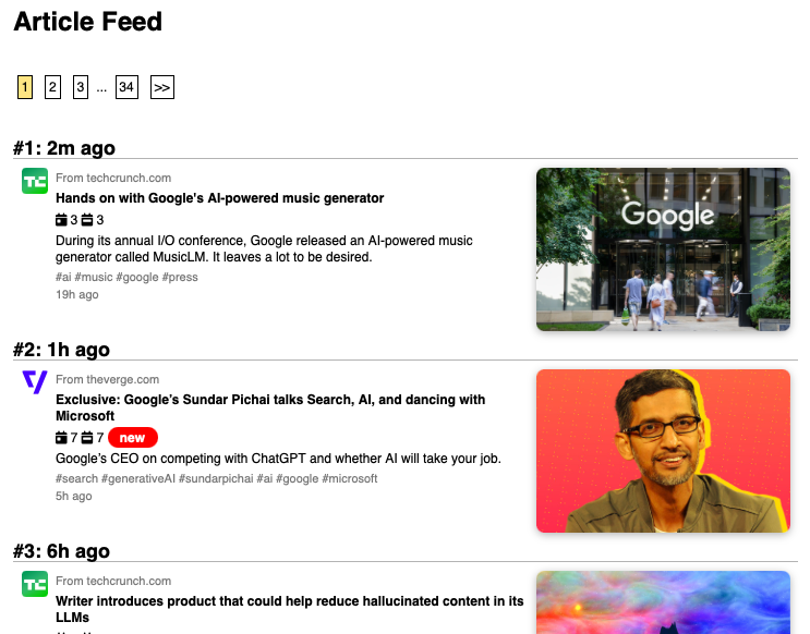 The three latest headlines from the article feed as of May 12, 2023